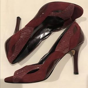 Charles By Charles David Leather Suede Red Burgundy Open Toe Heels Sz 8